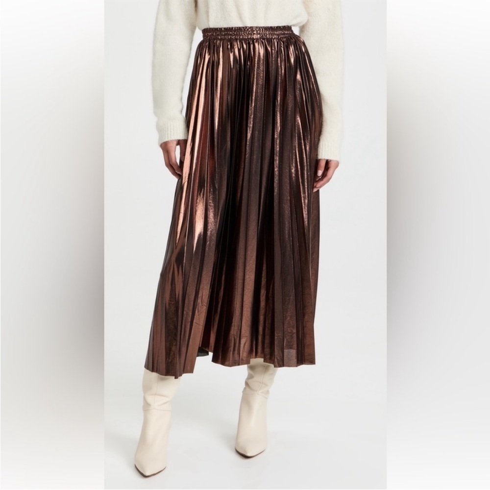 En saison Metallic Bronze Pleated Midi Skirt